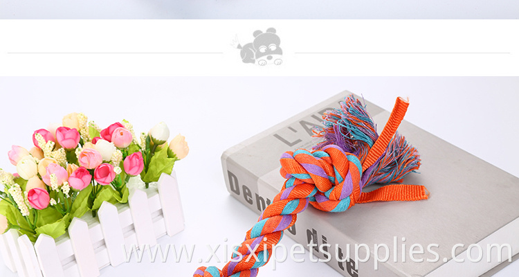 wholesale colorful cotton rope bone with ribbon dog teeth cleaning bone
